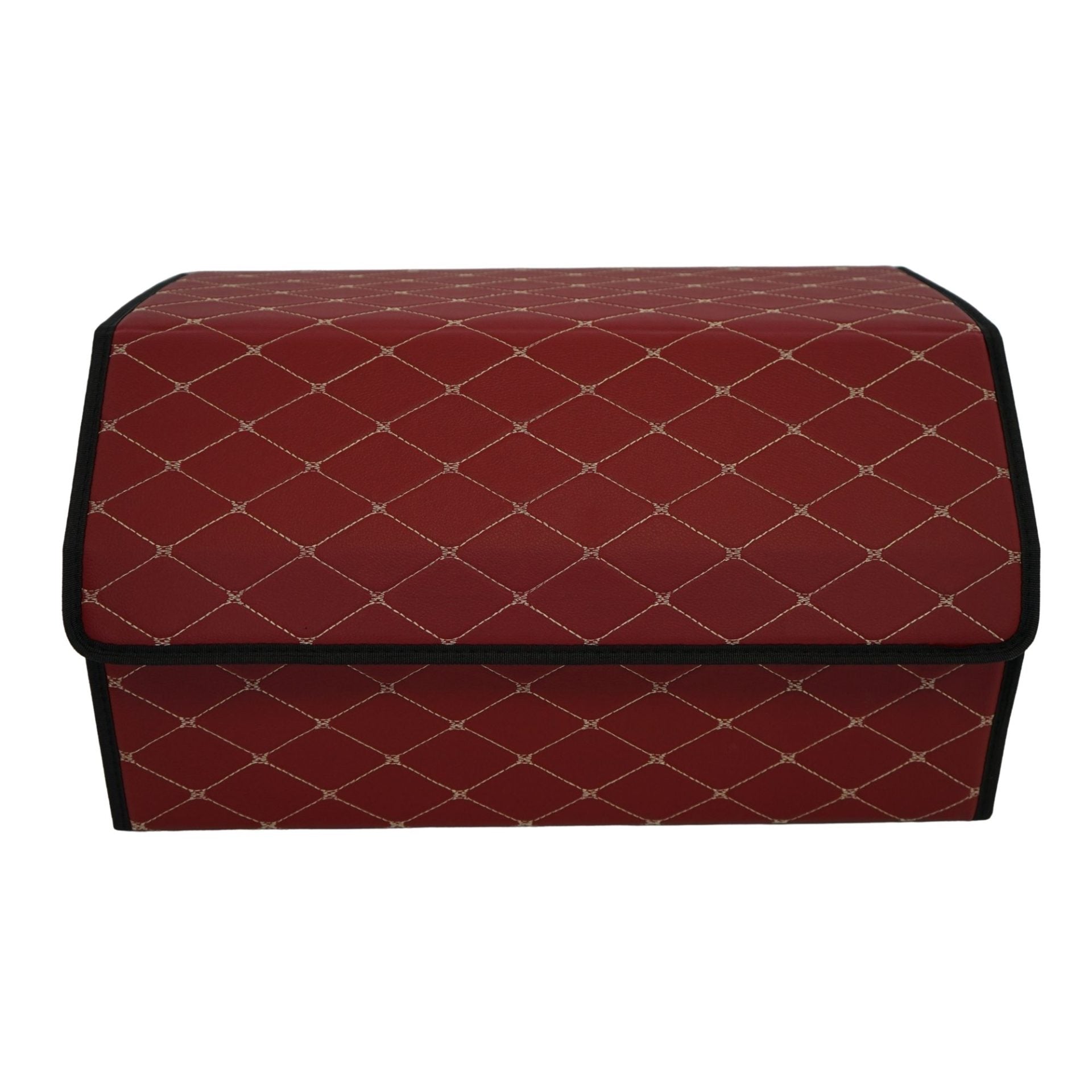 Cutie de Depozitare Auto, Organizator Premium Portbagaj, Geanta Multifunctionala din Piele Ecologica, 2 Compartimente Depozitare, Rezistent la Uzura si Pliabil, Bordo, 55 x 30 x 30cm
