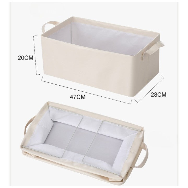 Cutie de Depozitare Tip Cos, Material Piele Ecologica, Pliabila, 47x28x20 cm, 26 l, Cadru Metalic, cu Manere, Bej