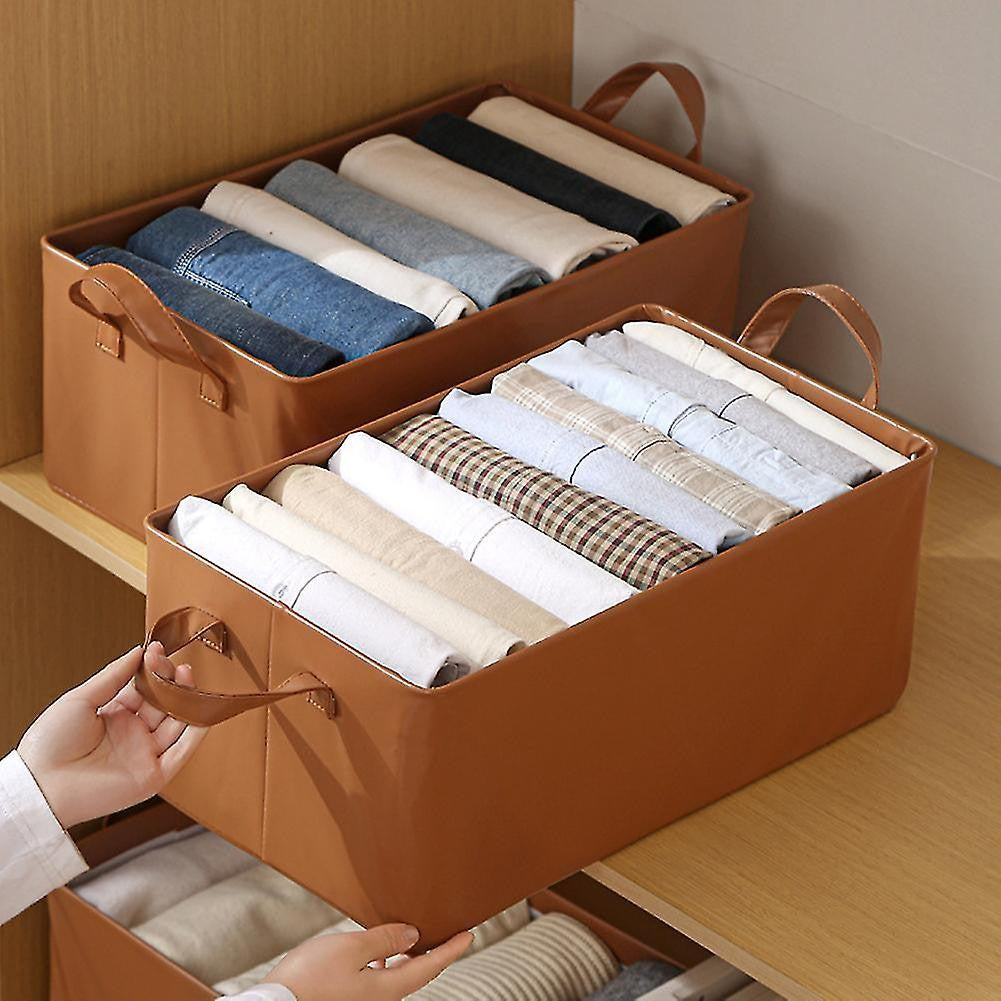 Cutie de Depozitare Tip Cos, Material Piele Ecologica, Pliabila, 47x28x20 cm, 26 l, Cadru Metalic, cu Manere, Maro