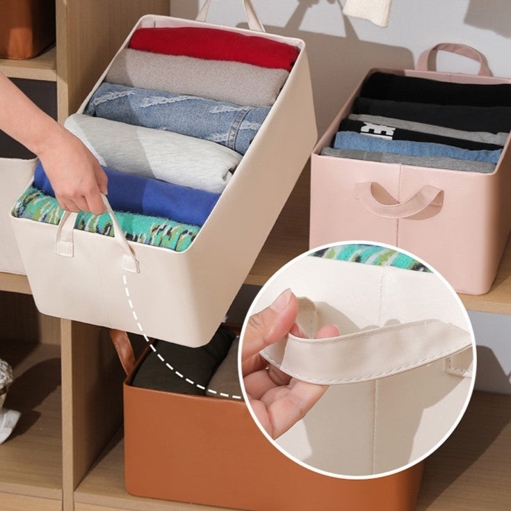 Cutie de Depozitare Tip Cos, Material Piele Ecologica, Pliabila, 47x28x20 cm, 26 l, Cadru Metalic, cu Manere, Bej