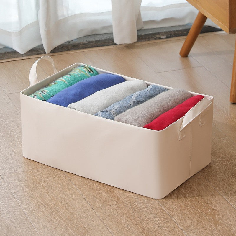 Cutie de Depozitare Tip Cos, Material Piele Ecologica, Pliabila, 47x28x20 cm, 26 l, Cadru Metalic, cu Manere, Bej
