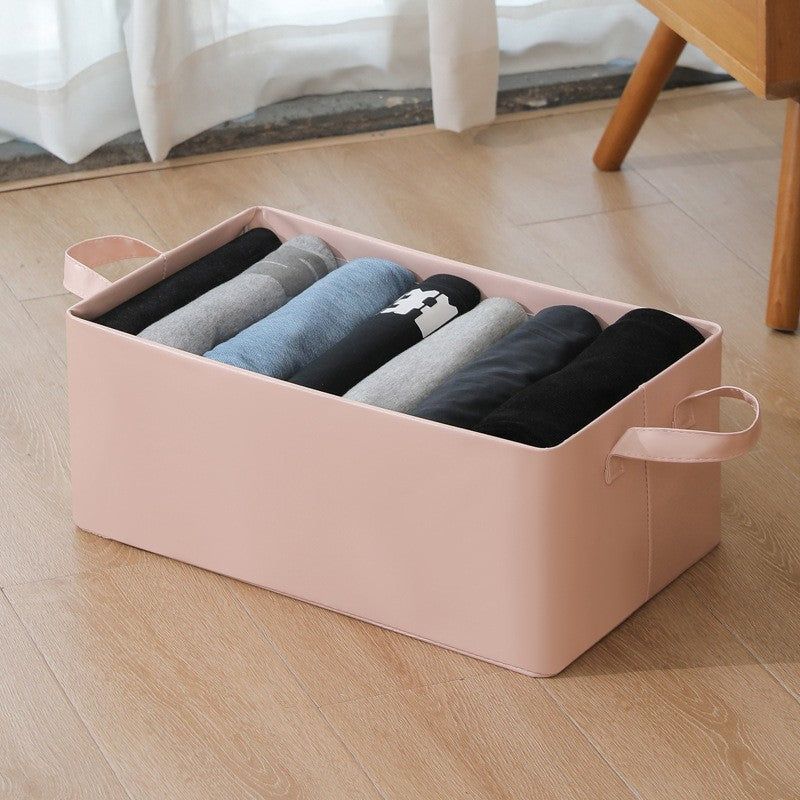 Cutie de Depozitare Tip Cos, Material Piele Ecologica, Pliabila, 47x28x20 cm, 26 l, Cadru Metalic, cu Manere, Roz