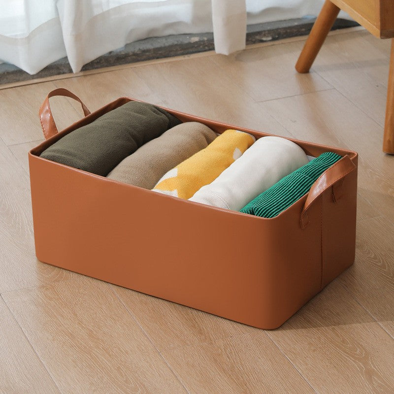 Cutie de Depozitare Tip Cos, Material Piele Ecologica, Pliabila, 47x28x20 cm, 26 l, Cadru Metalic, cu Manere, Maro