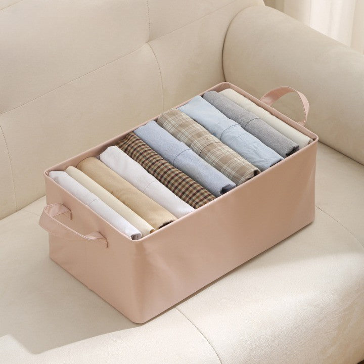 Cutie de Depozitare Tip Cos, Material Piele Ecologica, Pliabila, 47x28x20 cm, 26 l, Cadru Metalic, cu Manere, Roz