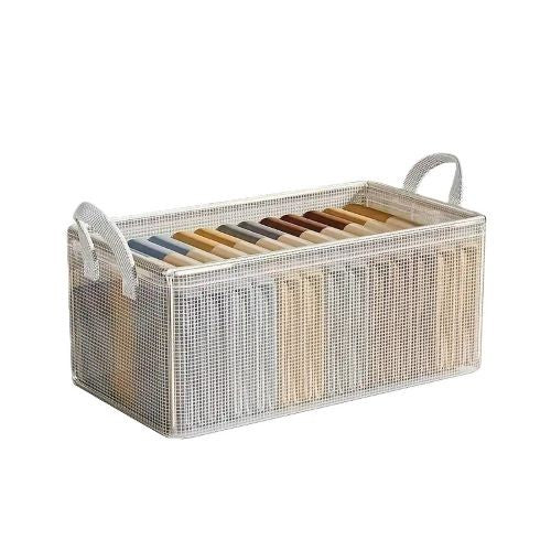 Cutie de Depozitare Tip Cos, Material Textil Transparent, Pliabila, 47x28x20 cm, 35 l, Cadru Metalic, cu Manere, Alb