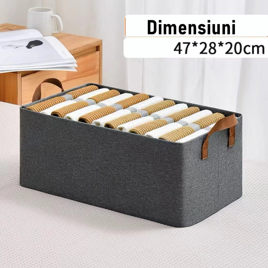 Cutie de depozitare tip cos, textil, pliabila, 47x28x20 cm, cadru metalic, cu manere, gri