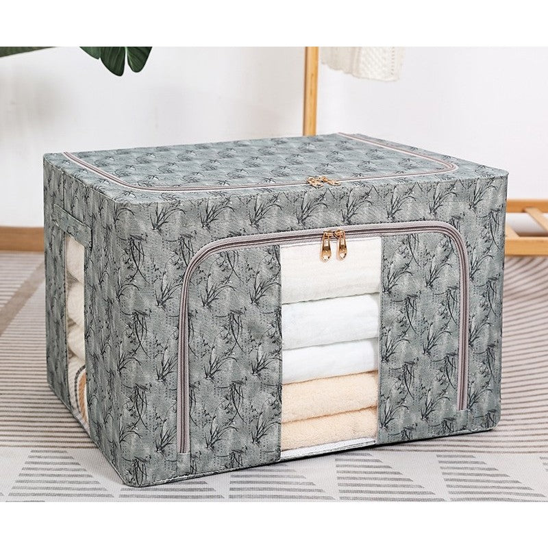 Cutie Depozitare, 66L, din Material Textil, 50 x 40 x 33 cm, pentru Haine si Lenjerii, Model Bambus, Verde