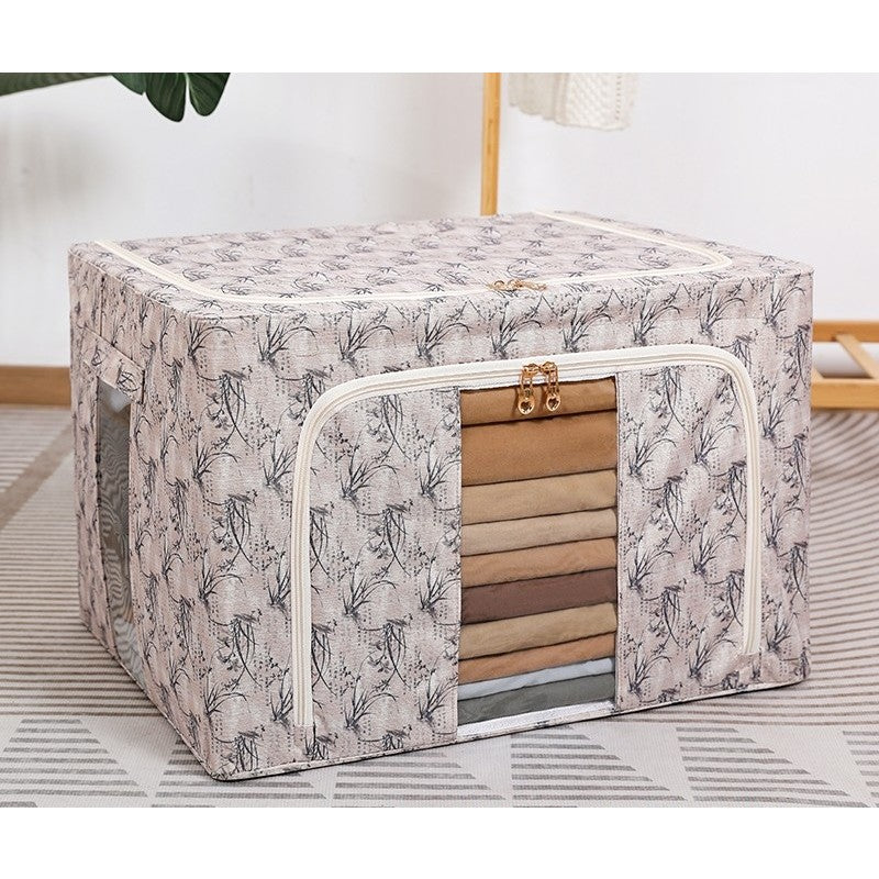 Cutie Depozitare, 66L, din Material Textil, 50 x 40 x 33 cm, pentru Haine si Lenjerii, Model Bambus, Galben