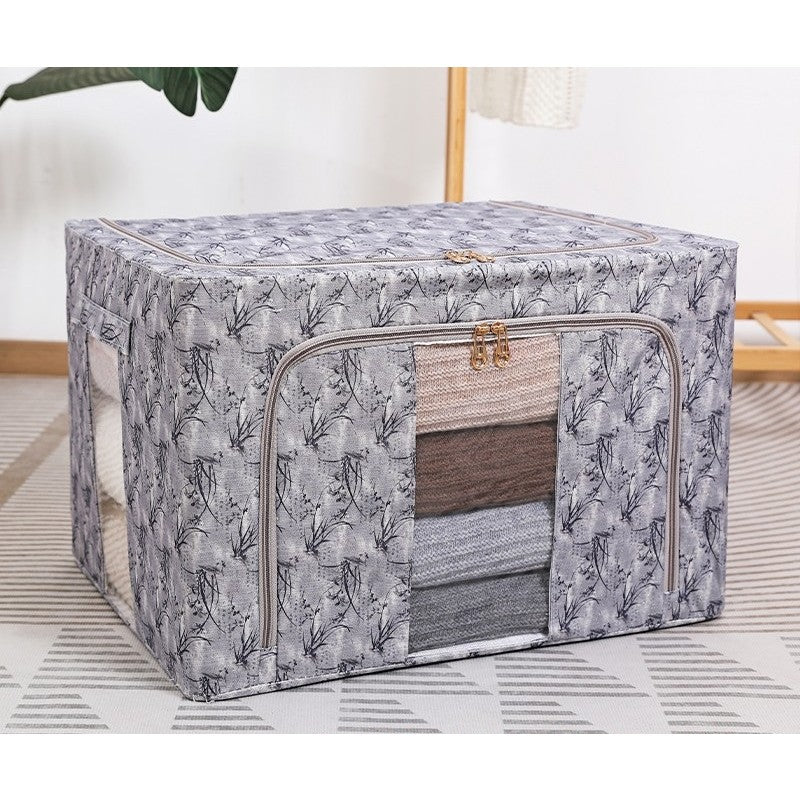 Cutie Depozitare, 66L, din Material Textil, 50 x 40 x 33 cm, pentru Haine si Lenjerii, Model Bambus, Negru