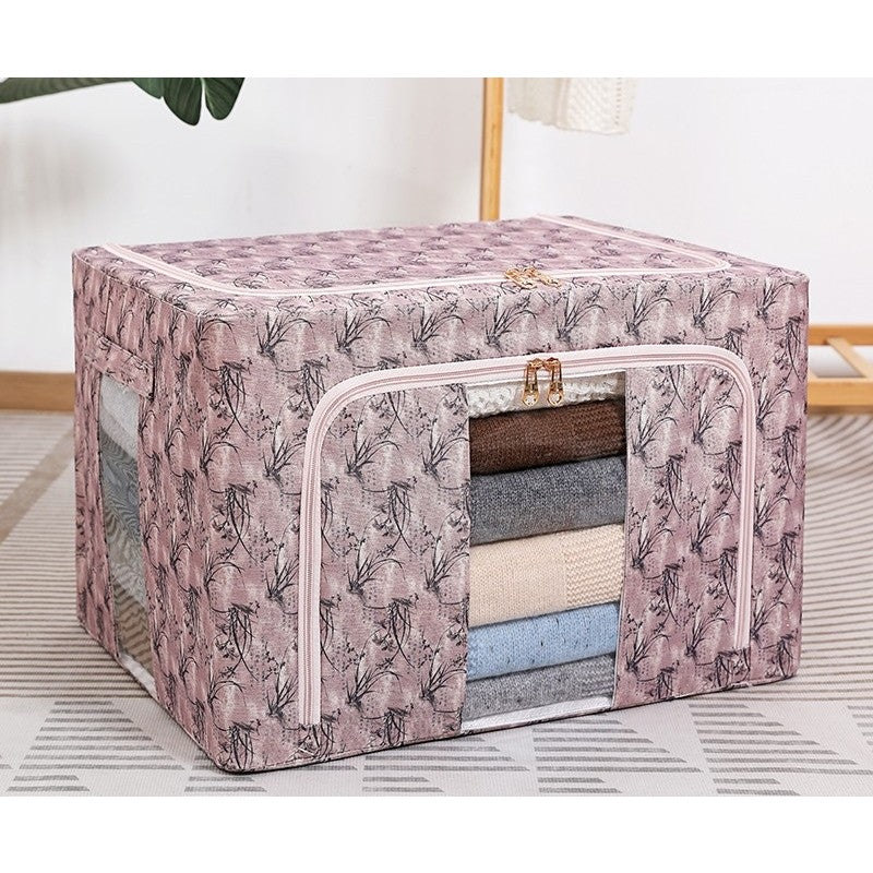 Cutie Depozitare, 66L, din Material Textil, 50 x 40 x 33 cm, pentru Haine si Lenjerii, Model Bambus, Roz