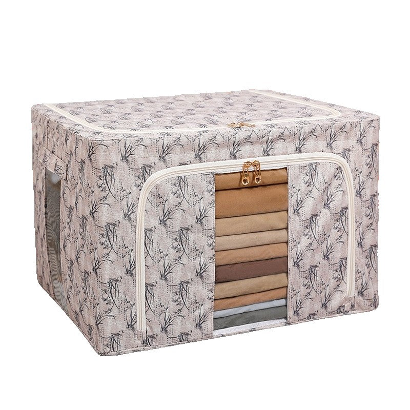 Cutie Depozitare, 66L, din Material Textil, 50 x 40 x 33 cm, pentru Haine si Lenjerii, Model Bambus, Galben