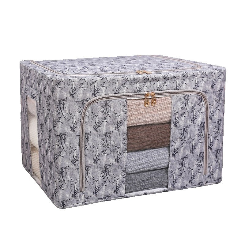 Cutie Depozitare, 66L, din Material Textil, 50 x 40 x 33 cm, pentru Haine si Lenjerii, Model Bambus, Negru