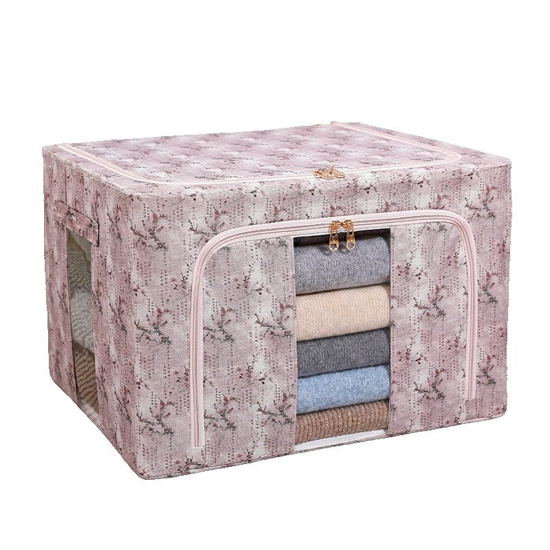 Cutie Depozitare, 66L, din Material Textil, 50 x 40 x 33 cm, pentru Haine si Lenjerii, Model Floare de Prun, Roz