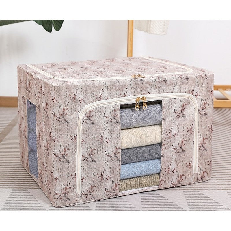 Cutie Depozitare, 66L, din Material Textil, 50 x 40 x 33 cm, pentru Haine si Lenjerii, Model Flori de Primavara, Roz