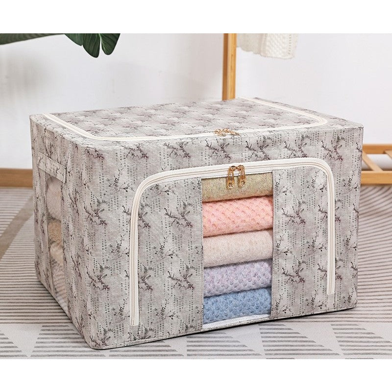 Cutie Depozitare, Flippy, 66L, din Material Textil, 50 x 40 x 33 cm, pentru Haine si Lenjerii, Model Flori de Primavara, Verde
