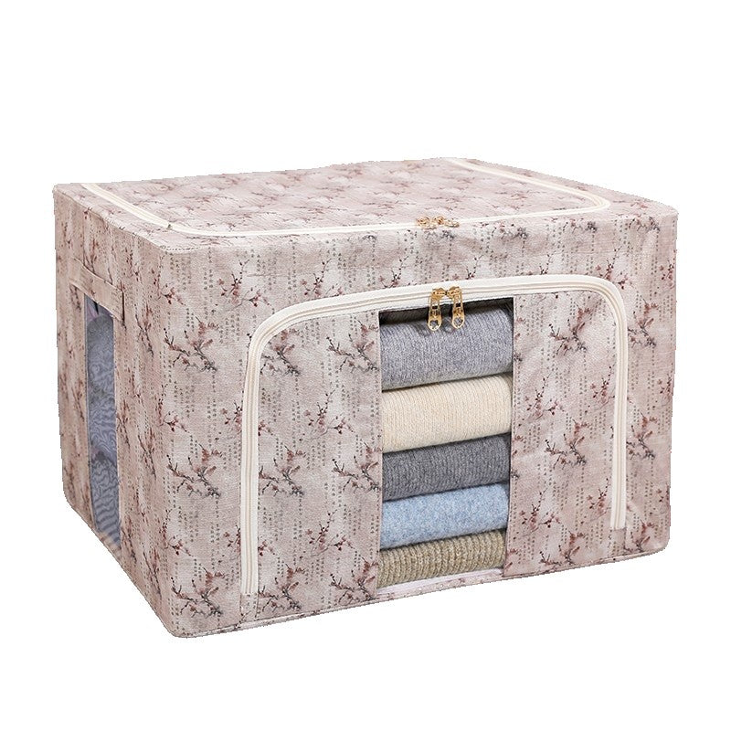 Cutie Depozitare, 66L, din Material Textil, 50 x 40 x 33 cm, pentru Haine si Lenjerii, Model Flori de Primavara, Roz