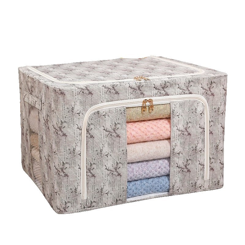 Cutie Depozitare, 66L, din Material Textil, 50 x 40 x 33 cm, pentru Haine si Lenjerii, Model Flori de Primavara, Verde