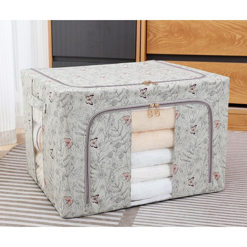 Cutie Depozitare, 66L, din Material Textil, 50 x 40 x 33 cm, pentru Haine si Lenjerii, Model Fluturasi, Gri