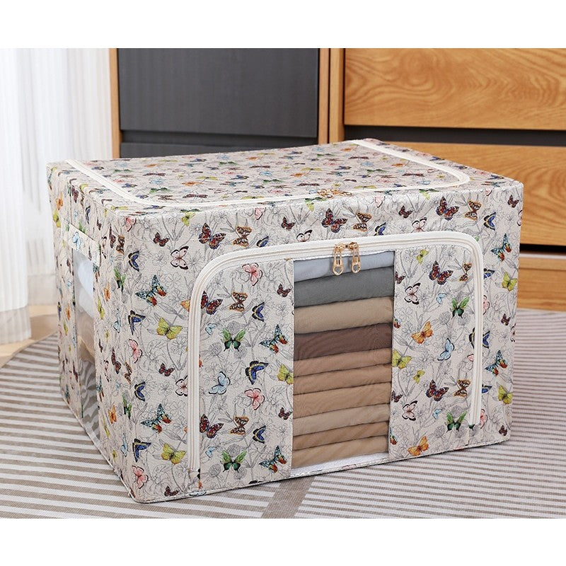Cutie Depozitare, 66L, din Material Textil, 50 x 40 x 33 cm, pentru Haine si Lenjerii, Model Fluturasi, Multicolor
