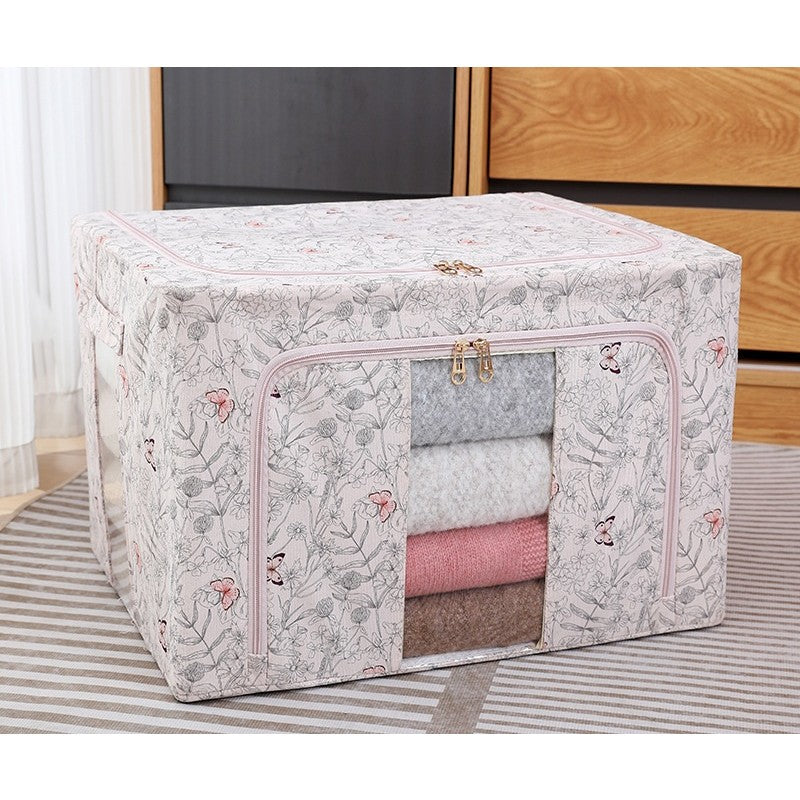 Cutie Depozitare, 66L, din Material Textil, 50 x 40 x 33 cm, pentru Haine si Lenjerii, Model Fluturasi, Roz