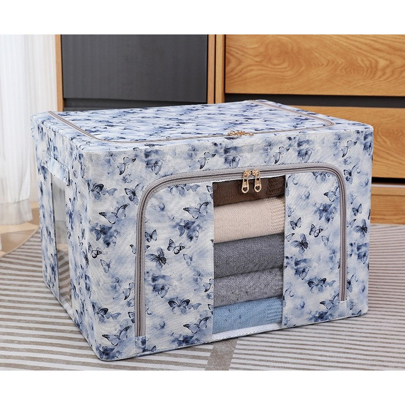 Cutie Depozitare, 66L, din Material Textil, 50 x 40 x 33 cm, pentru Haine si Lenjerii, Model Fluturasi, Albastru