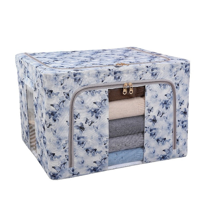 Cutie Depozitare, 66L, din Material Textil, 50 x 40 x 33 cm, pentru Haine si Lenjerii, Model Fluturasi, Albastru