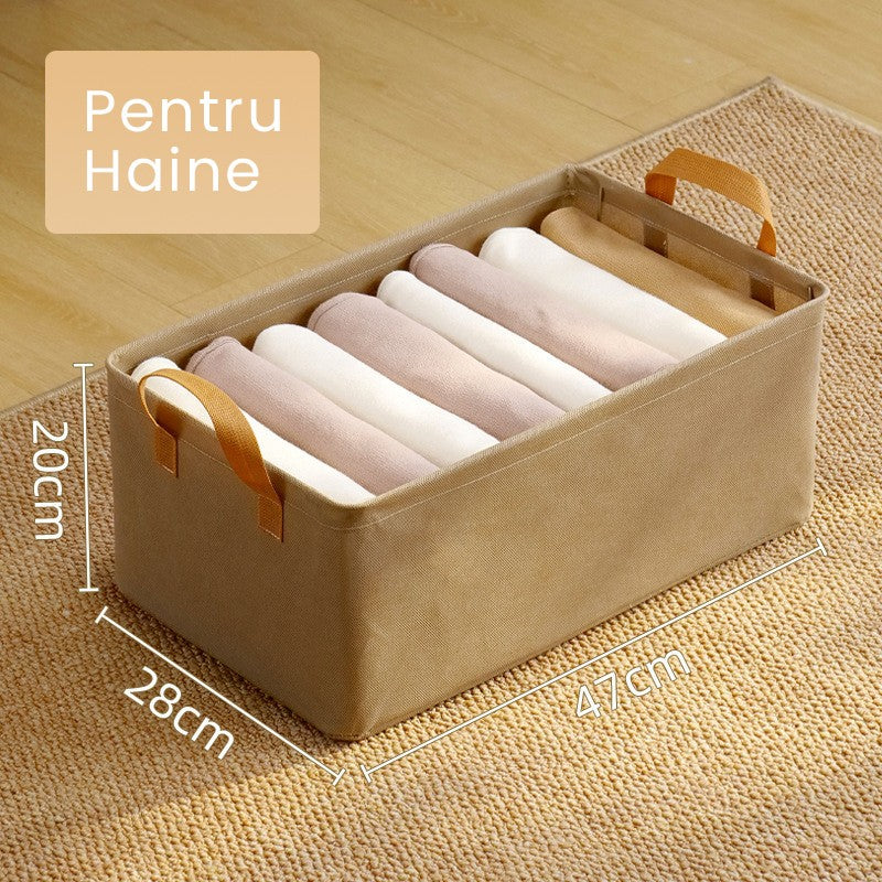 Cutie Depozitare pentru Haine, lucruri, din Textil cu Cadru Metalic, Manere Laterale, forma Dreptunghiulara, 47 x 28 x 20 cm, volum 26 L, Kaki