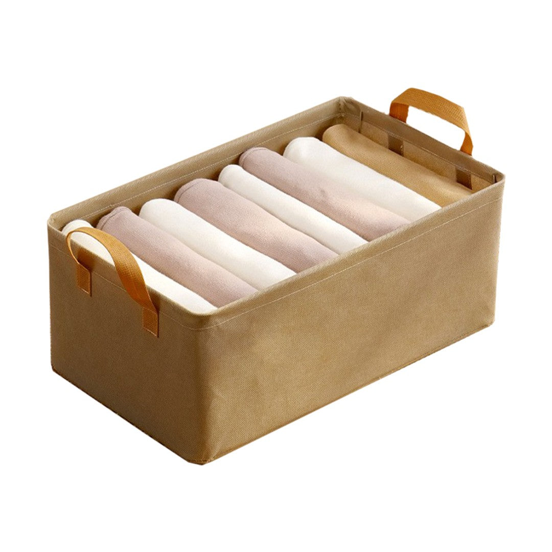 Cutie Depozitare pentru Haine, lucruri, din Textil cu Cadru Metalic, Manere Laterale, forma Dreptunghiulara, 47 x 28 x 20 cm, volum 26 L, Kaki