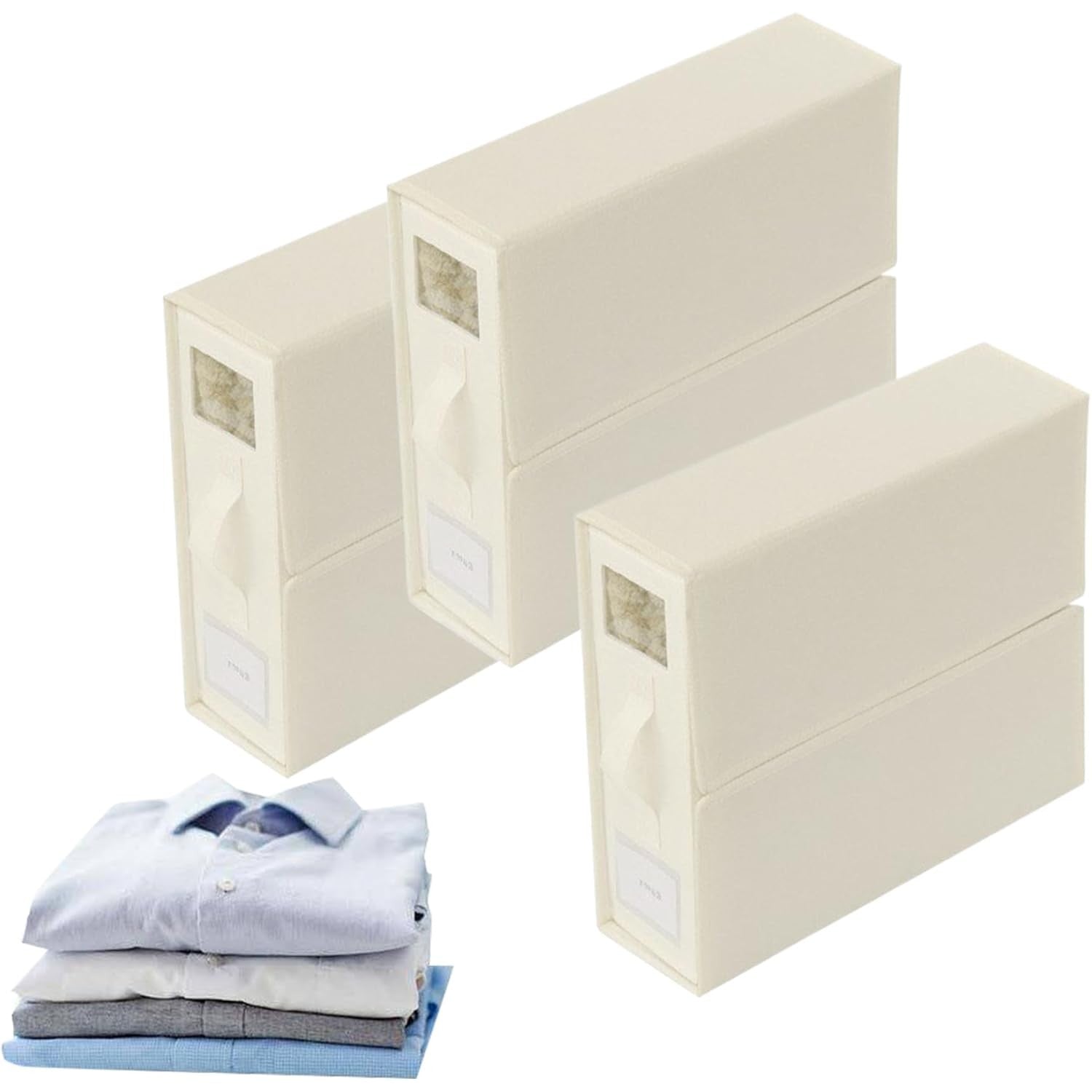 Cutie Depozitare Lenjerii de Pat, Pliabila, Capacitate 18l, 38x33x12 cm, din Panza Oxford cu PP Incorporat, Fereastra Vizibila, Alb Ivoir