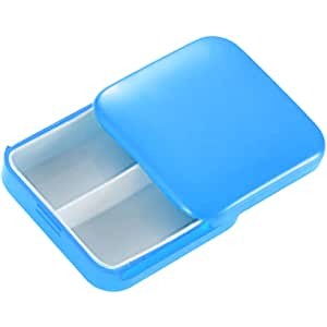 Cutie depozitare medicamente, 2 compartimente, Glisanta, Albastru, Patrata, Inchidere etans