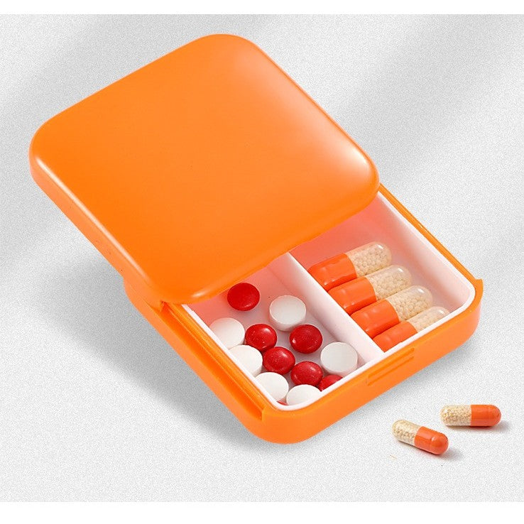Cutie depozitare medicamente, 2 compartimente, Glisanta, Portocaliu, Patrata, Inchidere etans