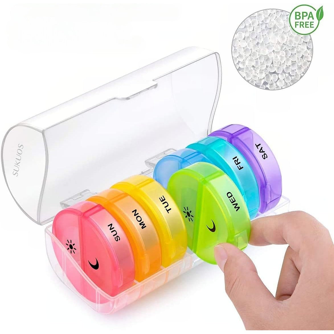 Cutie Depozitare Medicamente, 7 Zile, 14 Compartimente, Cutie Suport, Recipiente Detasabile, Portabila, Multicolor, 17.5x11x9.5 cm