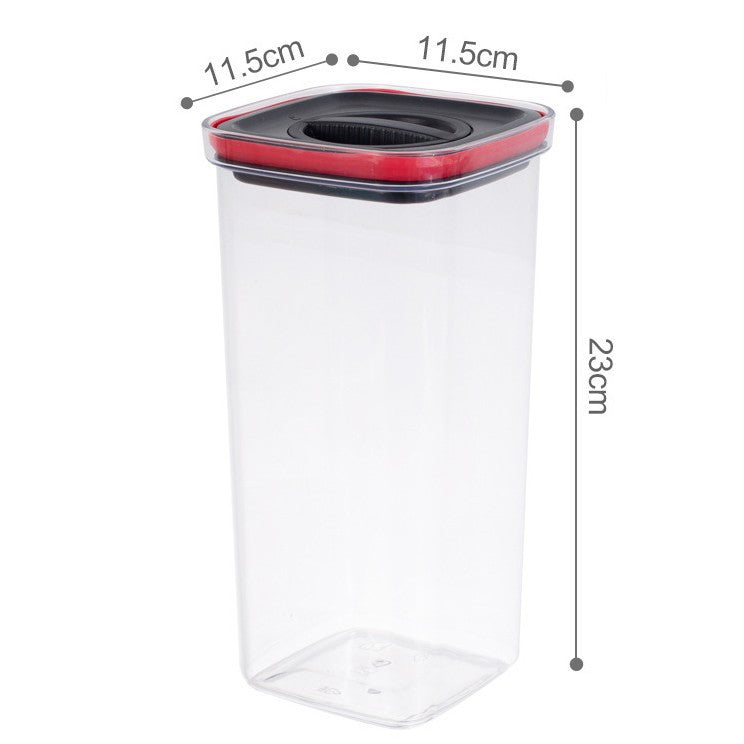 Cutie de Depozitare Alimente, Cutie de tip Container, Recipient pentru Cereale in Bucatarie, 11.5 x 11.5 x 23 cm, volum 2000 ml, Transparenta cu Capac Negru