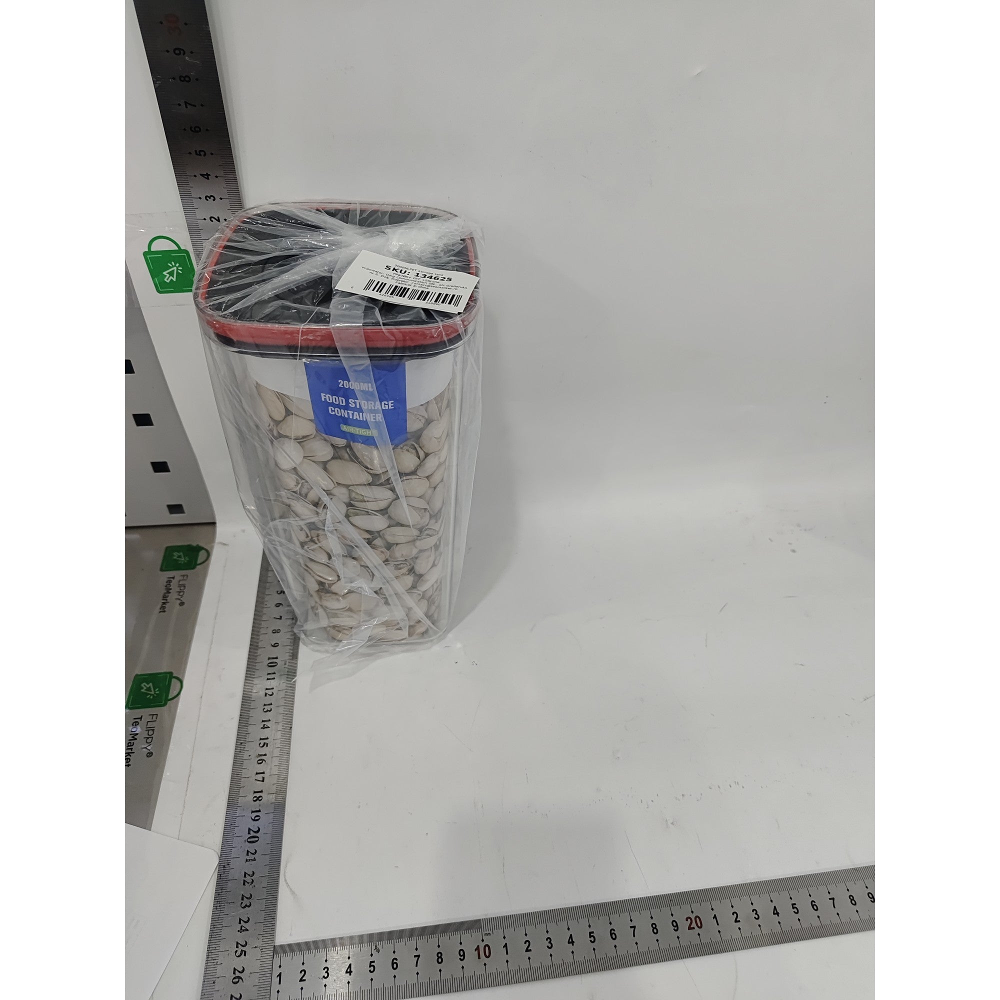 Cutie de Depozitare Alimente, Cutie de tip Container, Recipient pentru Cereale in Bucatarie, 11.5 x 11.5 x 23 cm, volum 2000 ml, Transparenta cu Capac Negru