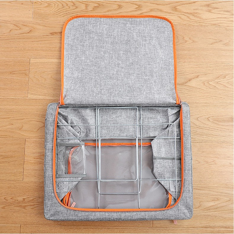 Cutie de depozitare pliabila, Cu fermoar, 100 L, Textil, 60x42x40 cm, Cadru Metalic, Suport Baza Stabil din Plastic, Gri