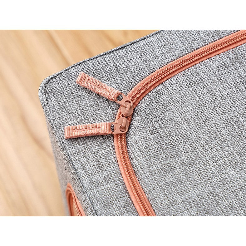 Cutie de depozitare pliabila, Cu fermoar, 100 L, Textil, 60x42x40 cm, Cadru Metalic, Suport Baza Stabil din Plastic, Gri