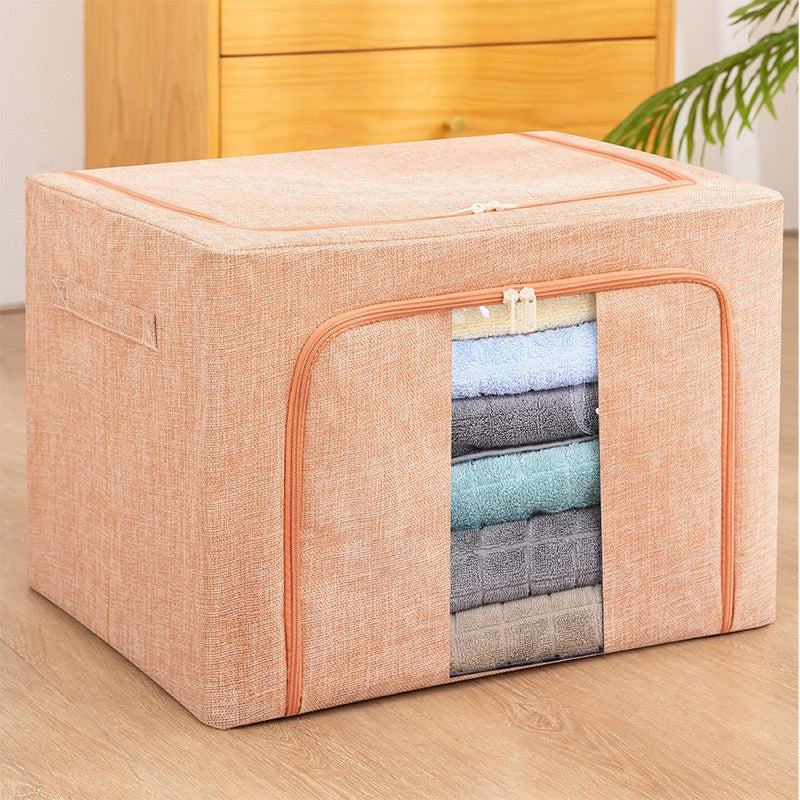 Cutie de depozitare pliabila, Cu fermoar, 66 L, Textil, 50x40x33 cm, Cadru Metalic, Suport Baza Stabil din Plastic, Roz pudrat, model 2