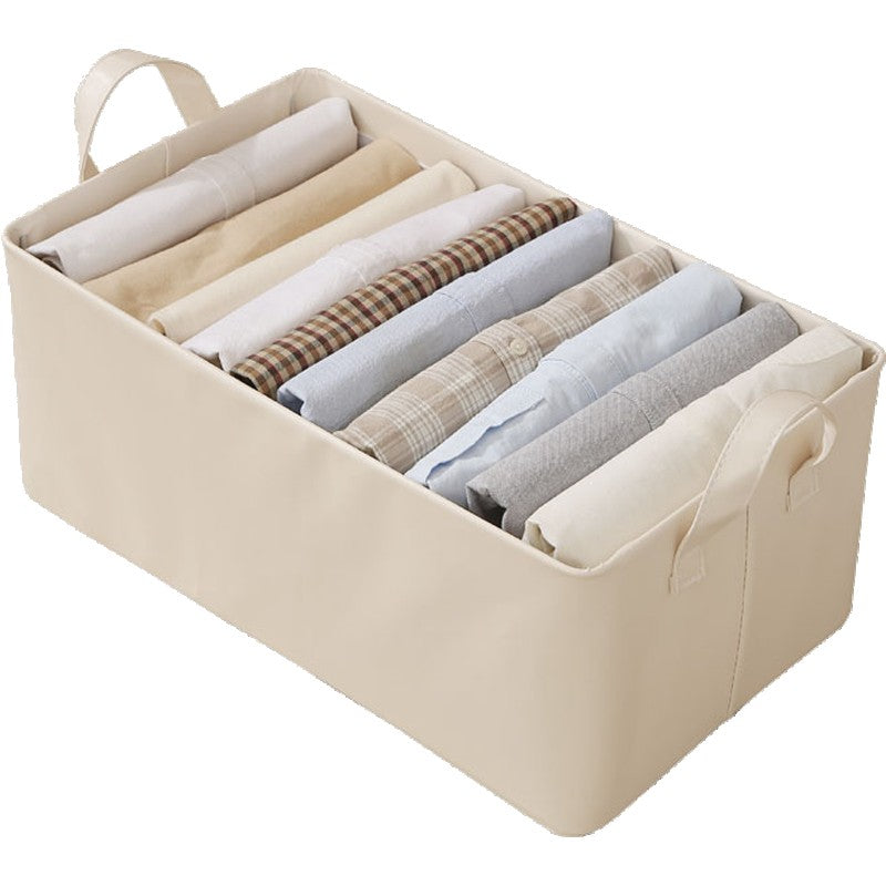 Cutie de Depozitare Tip Cos, Material Piele Ecologica, Pliabila, 47x28x20 cm, 26 l, Cadru Metalic, cu Manere, Bej