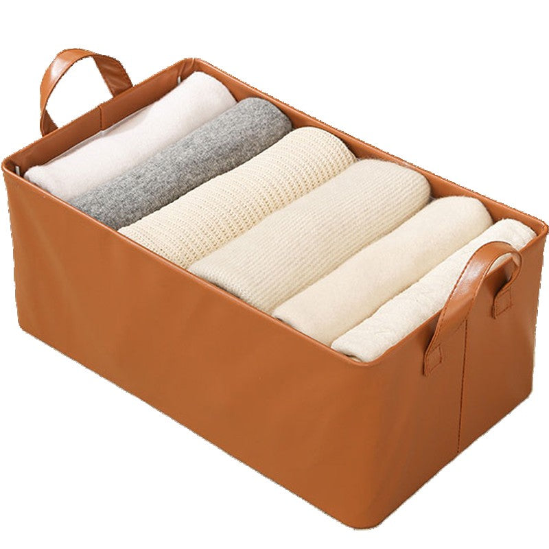 Cutie de Depozitare Tip Cos, Material Piele Ecologica, Pliabila, 47x28x20 cm, 26 l, Cadru Metalic, cu Manere, Maro