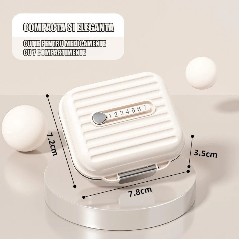 Cutie Medicamente, Bej, 7 Compartimente, Portabila si Compacta, 7.8x7.2x3.5 cm, Ideala pentru Uzul Cotidian