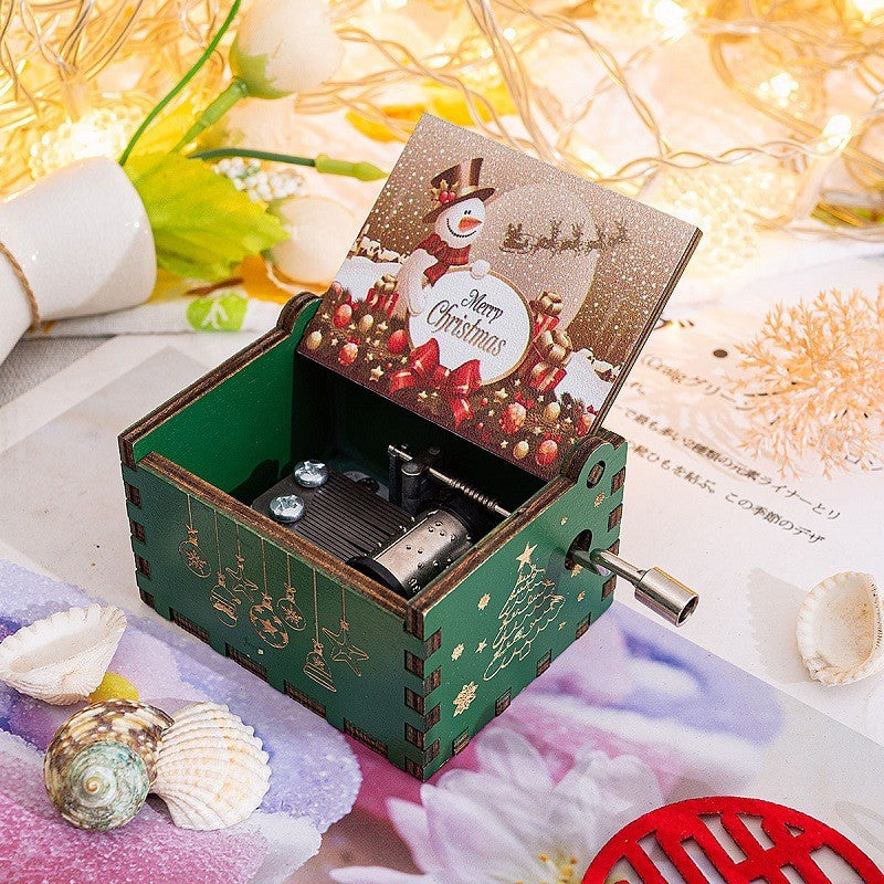 Cutie Muzicala Craciun Manuala Lemn, Melodia "Merry Christmas", Portabila, 6 x 5 x 4.2 cm