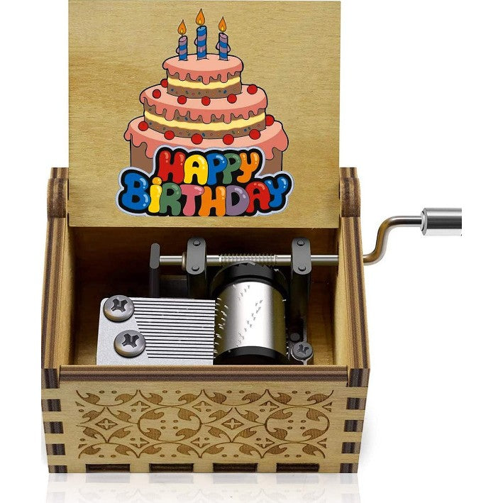 Cutie Muzicala Manuala Lemn, Melodia "Happy Birthday", Portabila, 6 x 5 x 4.2 cm