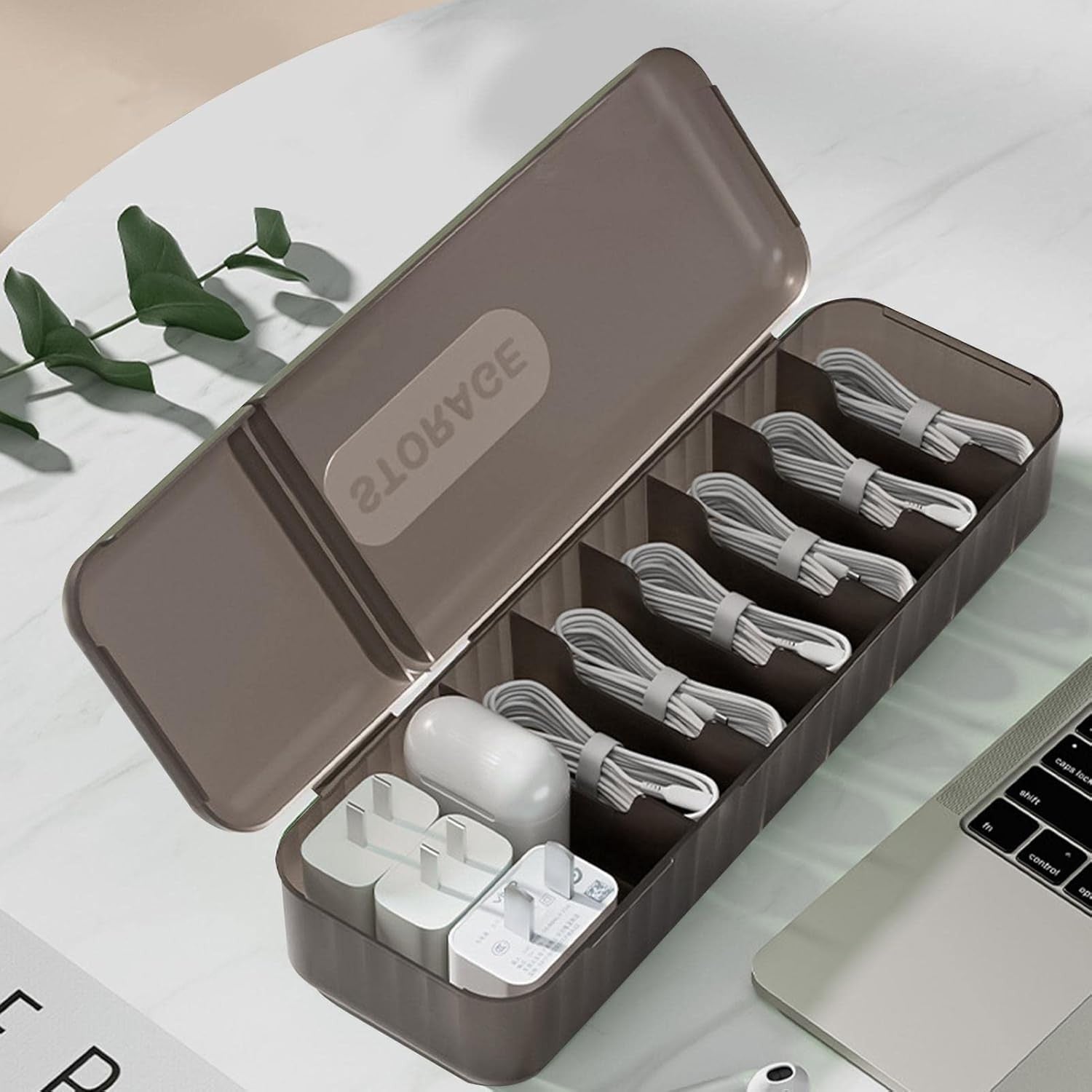 Cutie Organizatoare pentru Cabluri, din Plastic, 28 x 9 x 6 cm, Gri