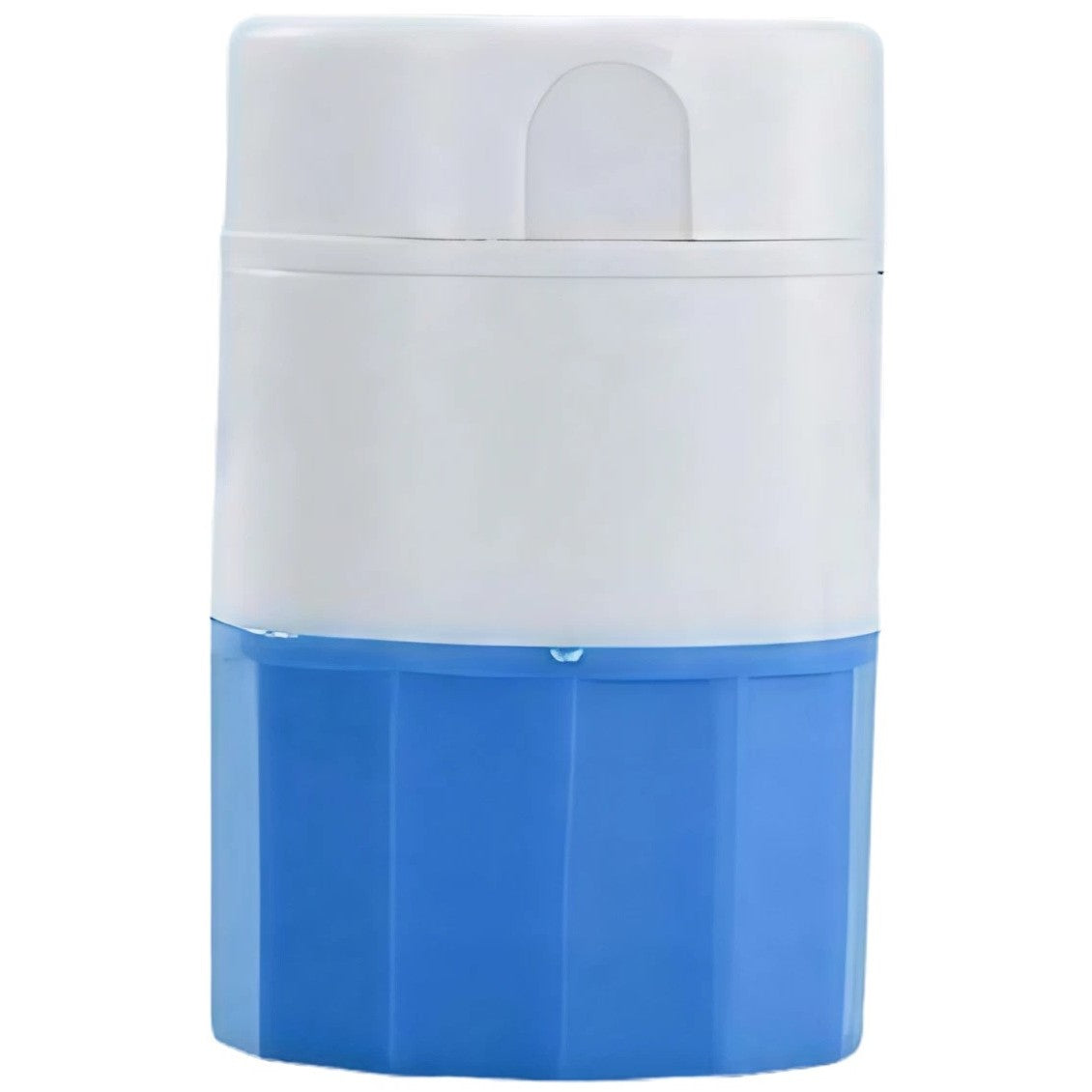 Cutie Pastile Multifunctionala, 4 in 1, Pahar Apa, Taiere, Sfaramare, Depozitare, Compact, ABS cu Lama din Inox, Alb/Albastru, 8.7x6.2x4.1 cm