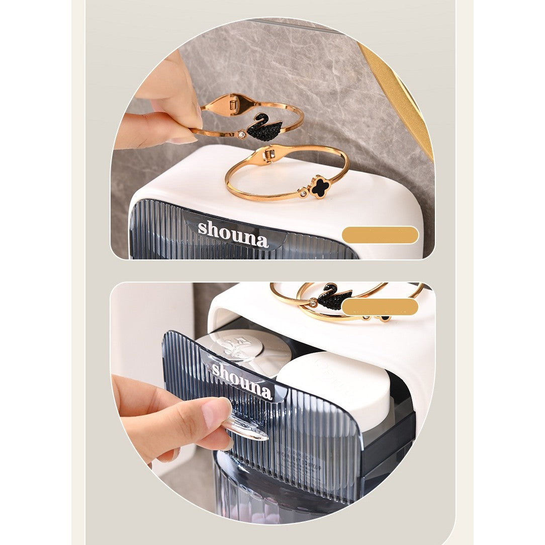 Organizator Baie, 4 Compartimente si 1 Sertar, Rotire 360 Grade, din PP+PET, 27.5 x 16 x 11 cm, Albastru