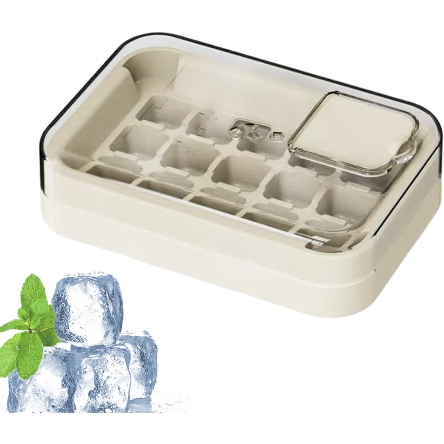 Cutie Gheata, 15 Cuburi, Cu Sistem de Presare Spate, Capac de Umplere și Evacuare, 1 L, 16.5 x 11.2 x 4.5 cm, Alb