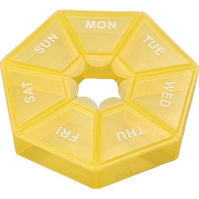 Cutie separator medicamente cu zilele saptamanii, Plastic, 7 compartimente, Galben