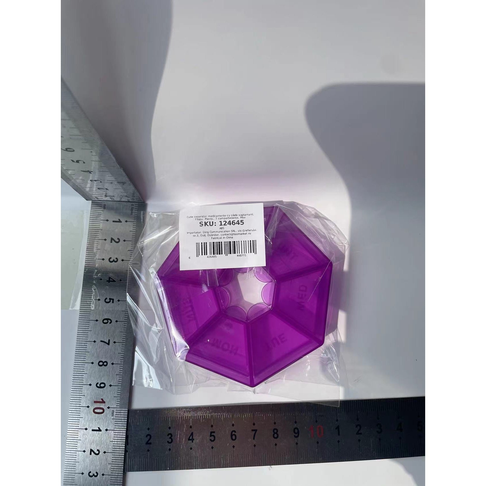 Cutie separator medicamente cu zilele saptamanii, Plastic, 7 compartimente, Mov