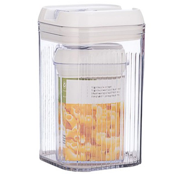 Cutii de Depozitare Alimente, Set din 2 Cutii de tip Container, Recipiente pentru Cereale in Bucatarie, 0.8 L-10x15.5 cm, 2 L-12.5x12.5x21.5 cm, Transparente cu Capac Alb