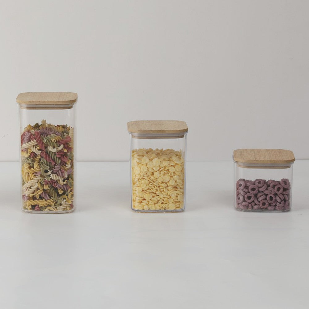 Cutii de Depozitare Alimente, Set din 6 Cutii de tip Container, Cutii pentru Cereale, din Plastic, Capac din Bambuc, 2pc 0.5 l. 2pc 0.8 l